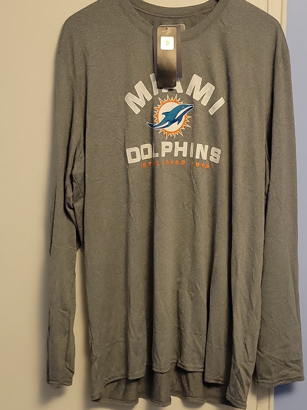 Fanatics Miami Dolphins Long-Sleeve Shirt - Gray with Aqua & Orange Logo